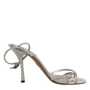 Dolce & Gabbana Silver Strass Ankle Strap KEIRA Sandals Shoes