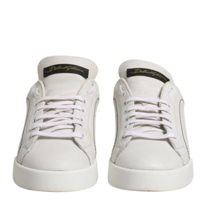 Dolce & Gabbana White Gold Leather Low Top Sneakers Shoes