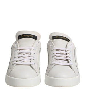 Dolce & Gabbana White Gold Leather Low Top Sneakers Shoes