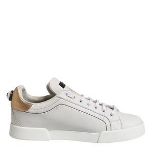 Dolce & Gabbana White Gold Leather Low Top Sneakers Shoes