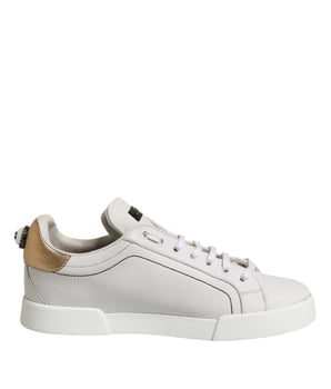 Dolce & Gabbana White Gold Leather Low Top Sneakers Shoes