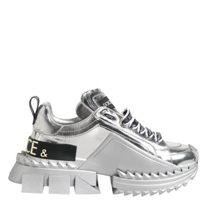 Dolce & Gabbana Silver Leather Super Queen Sneakers Shoes