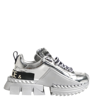 Dolce & Gabbana Silver Leather Super Queen Sneakers Shoes