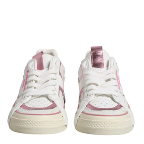 Dolce & Gabbana White Pink Leather Low Top Sneakers Shoes