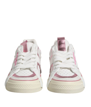 Dolce & Gabbana White Pink Leather Low Top Sneakers Shoes