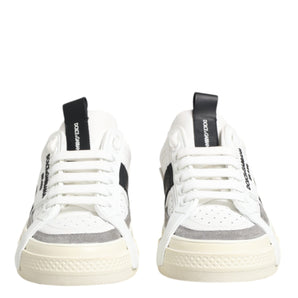 Dolce & Gabbana White Black Leather Low Top Sneakers Shoes