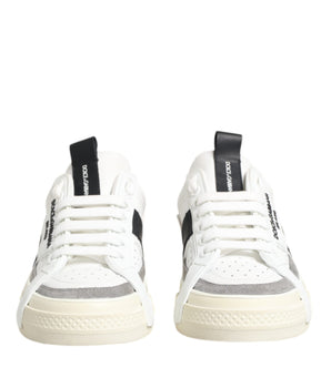 Dolce & Gabbana White Black Leather Low Top Sneakers Shoes