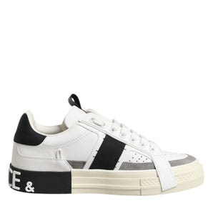 Dolce & Gabbana White Black Leather Low Top Sneakers Shoes