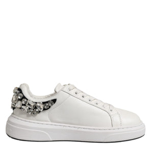 John Richmond White Rhinestone Embellished Sneakers Shoes