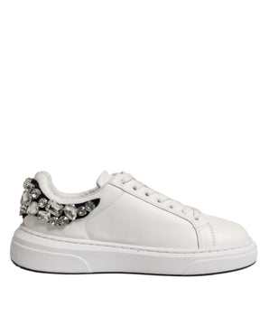 John Richmond White Rhinestone Embellished Sneakers Shoes