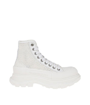 Alexander McQueen White Raffia High Top Sneakers