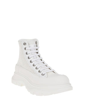 Alexander McQueen White Raffia High Top Sneakers