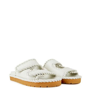 Bottega Veneta White Lamb Leather Flat Sandals