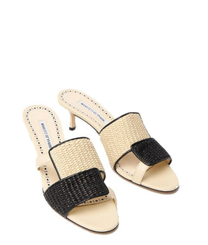 Manolo Blahnik Beige Leather Stiletto Heel Sandals