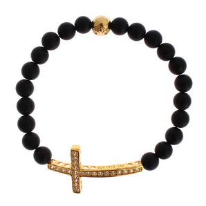 Pulsera elegante con cruz de diamantes y cuentas de ónix mate de Nialaya