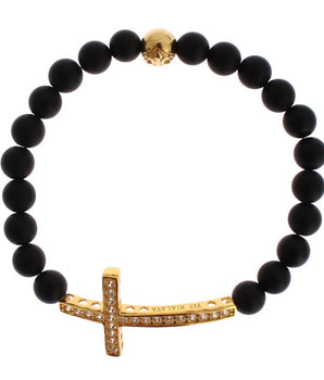 Nialaya Chic Matte Onyx Bead & CZ Diamond Cross Bracelet Nialaya 