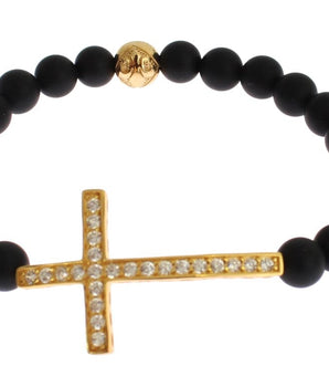 Nialaya Chic Matte Onyx Bead & CZ Diamond Cross Bracelet Nialaya 