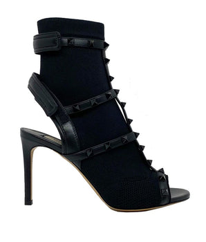 Valentino Garavani Black Leather Stiletto Heel Sandals