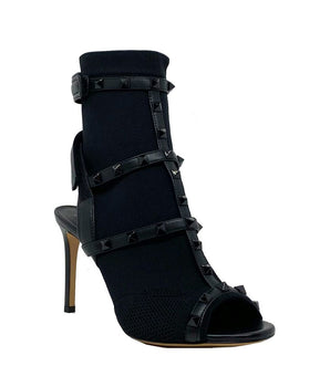 Valentino Garavani Black Leather Stiletto Heel Sandals