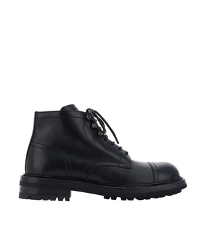 Dolce & Gabbana Black Calfskin Lace-Up Boots