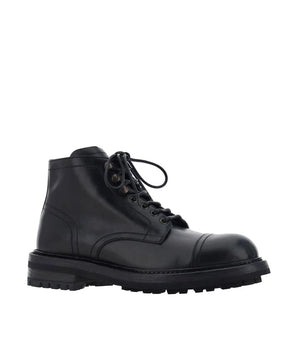 Dolce & Gabbana Black Calfskin Lace-Up Boots