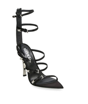 Versace Black Calfskin Stiletto Heel Sandals