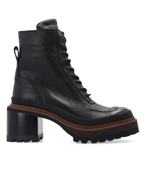 See By Chloé Black Calfskin Lace-Up Boots