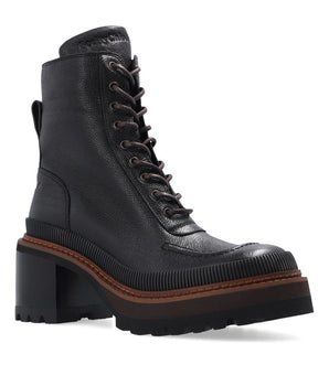 See By Chloé Black Calfskin Lace-Up Boots