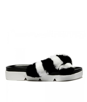 Stuart Weitzman Black Fur Slippers