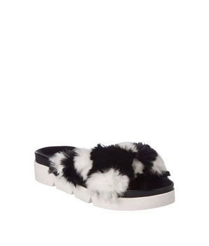 Stuart Weitzman Black Fur Slippers