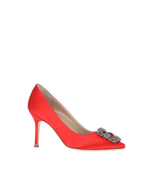 Manolo Blahnik Red Silk High Heel Pumps