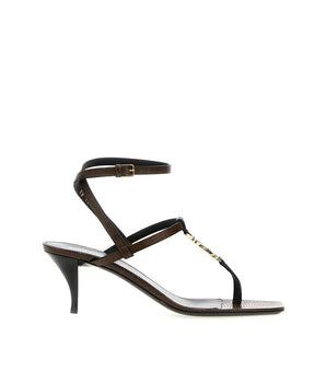 Saint Laurent Brown Calfskin Platform Sandals