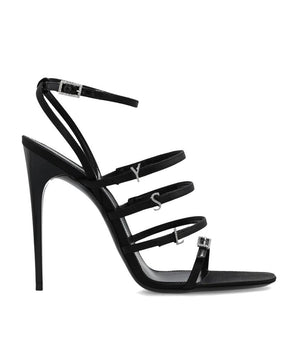 Saint Laurent Black Silk Stiletto Heel Sandals
