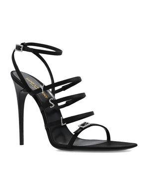 Saint Laurent Black Silk Stiletto Heel Sandals
