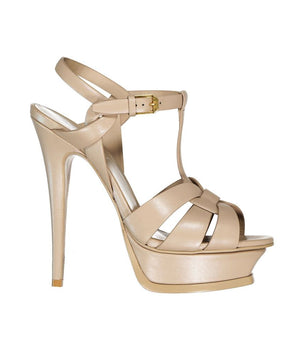 Saint Laurent Beige Calfskin Stiletto Heel Sandals