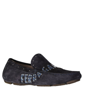 Salvatore Ferragamo Blue Calfskin Slip-On Loafers