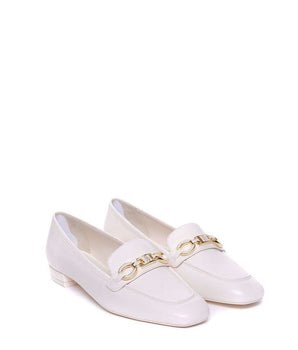 Stuart Weitzman White Calfskin Slip-On Loafers
