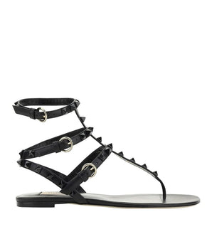 Valentino Garavani Black Calfskin Flat Sandals