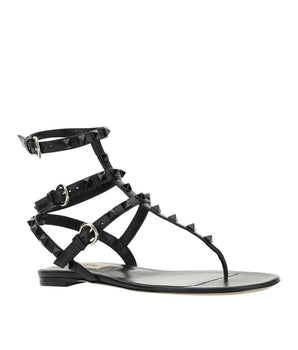 Valentino Garavani Black Calfskin Flat Sandals