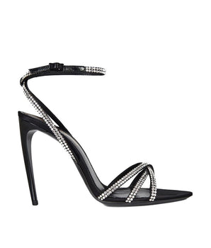 Saint Laurent Black Silk Stiletto Heel Sandals