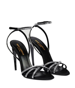 Saint Laurent Black Silk Stiletto Heel Sandals