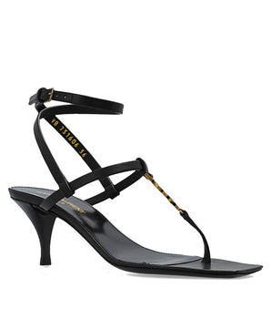 Saint Laurent Black Calfskin Stiletto Heel Sandals