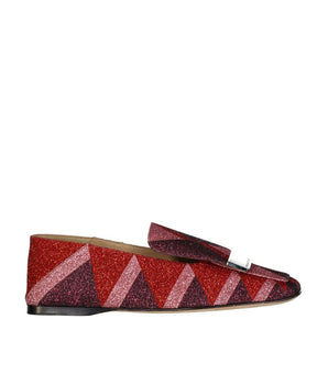 Sergio Rossi Red Fabric Slip-On Loafers