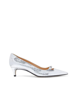 Sergio Rossi Silver Calfskin Mid Heel Pumps