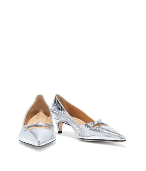 Sergio Rossi Silver Calfskin Mid Heel Pumps