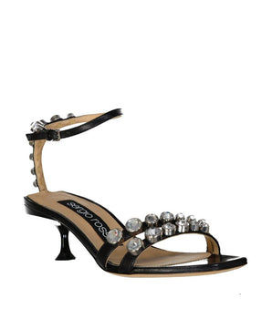 Sergio Rossi Black Calfskin Strap-On Sandals