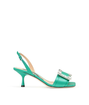Sergio Rossi Green Silk Stiletto Heel Sandals