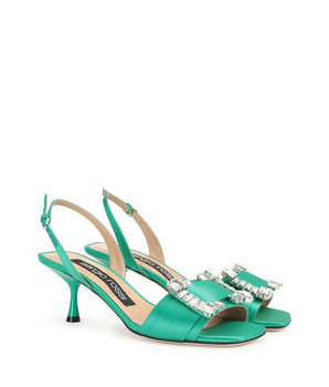 Sergio Rossi Green Silk Stiletto Heel Sandals