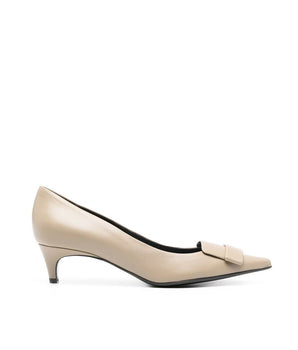 Sergio Rossi Beige Calfskin Mid Heel Pumps