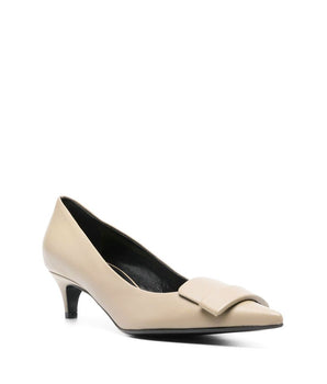 Sergio Rossi Beige Calfskin Mid Heel Pumps